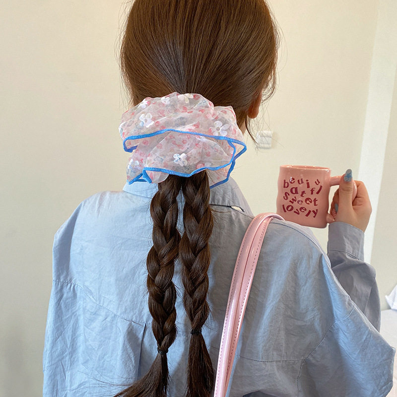 韩版蓬松网纱甜美碎花大肠发圈女