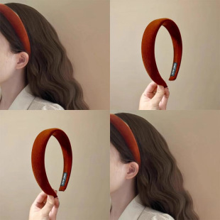新款港风发箍大头围过新款头箍冬丝绒发饰高颅顶南瓜色头饰发卡女