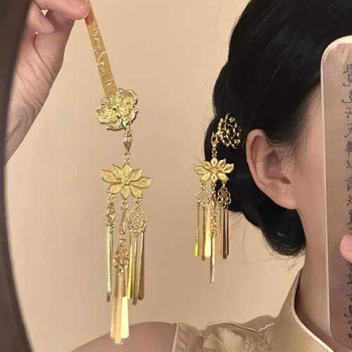 花下鎏光新中式金色古风花朵流苏