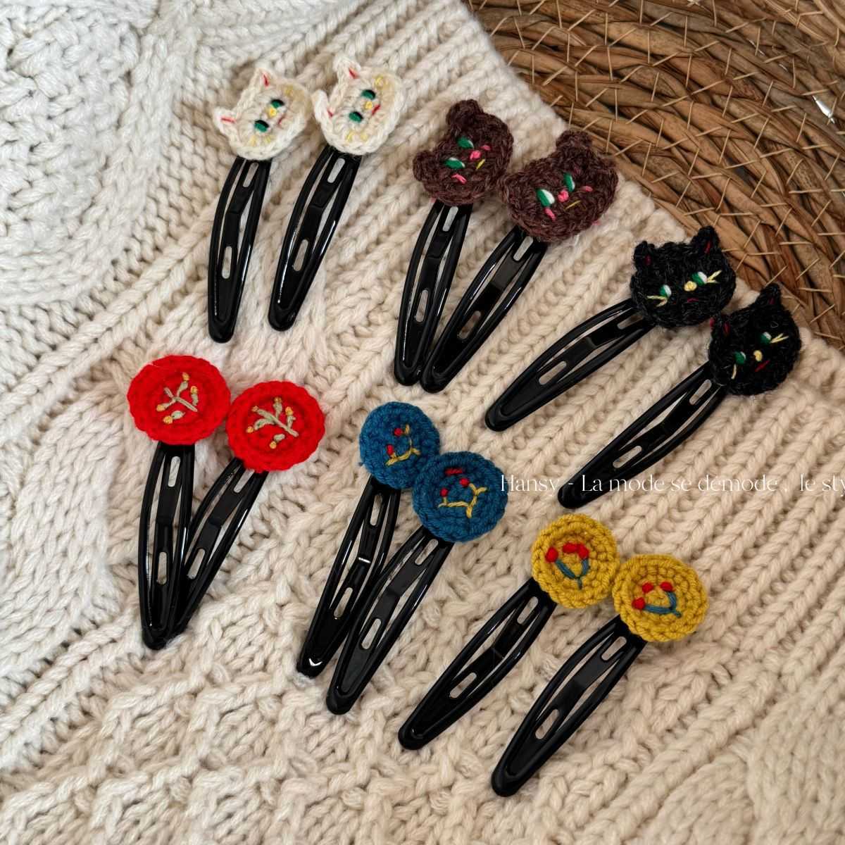 卡通小猫毛线钩针发夹可爱手工