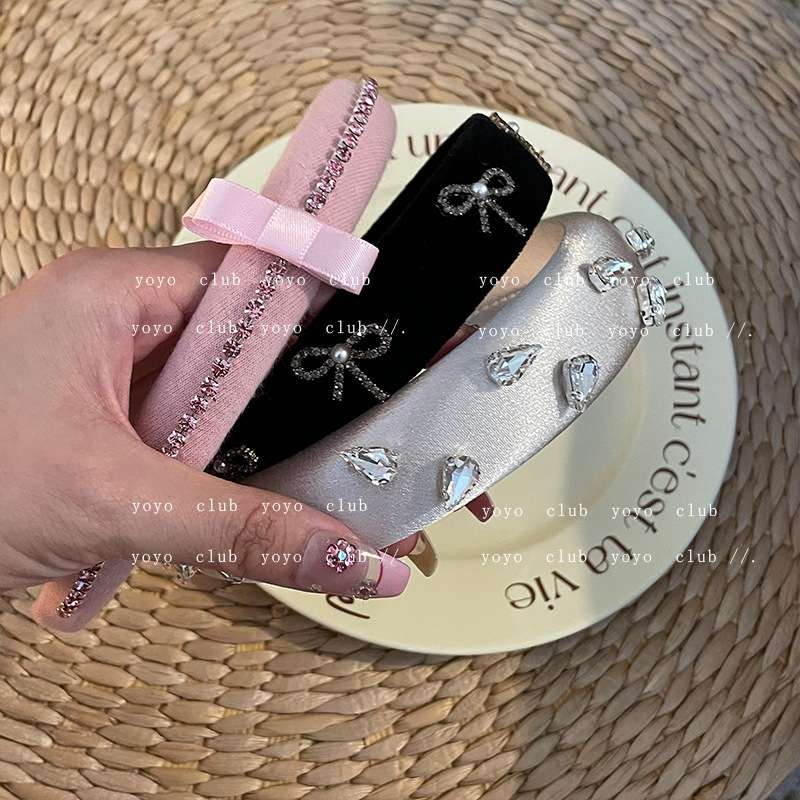 秋冬白色水钻宽边发箍女高级感