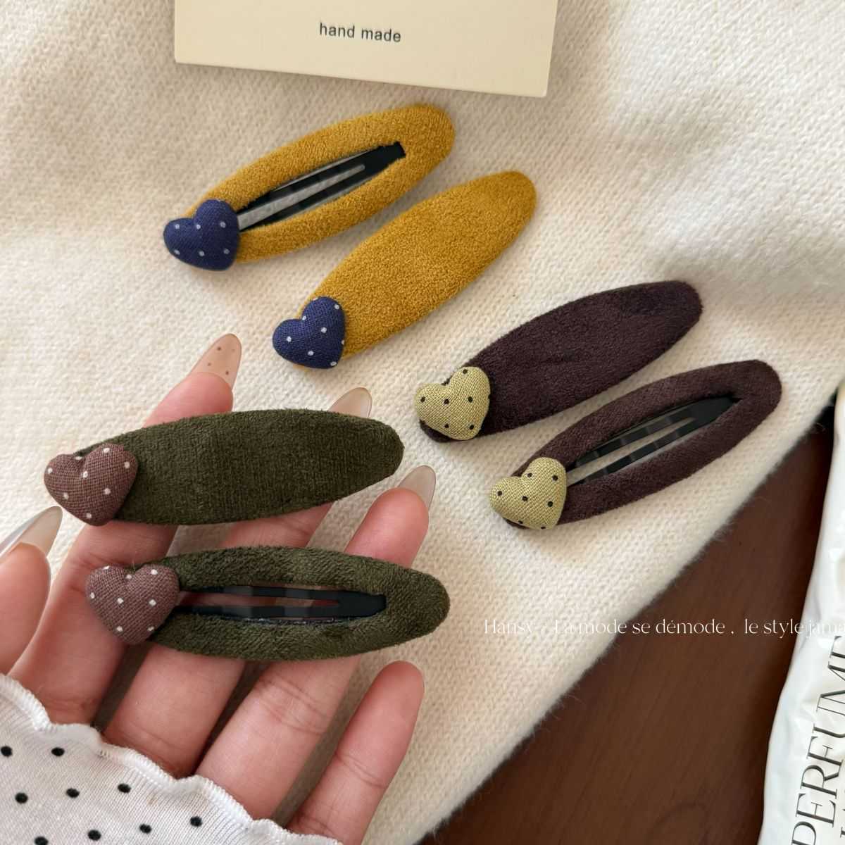 秋冬毛绒发卡波点bb夹布艺爱心