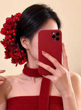 艳若榴丹~新中式红色花朵发簪女