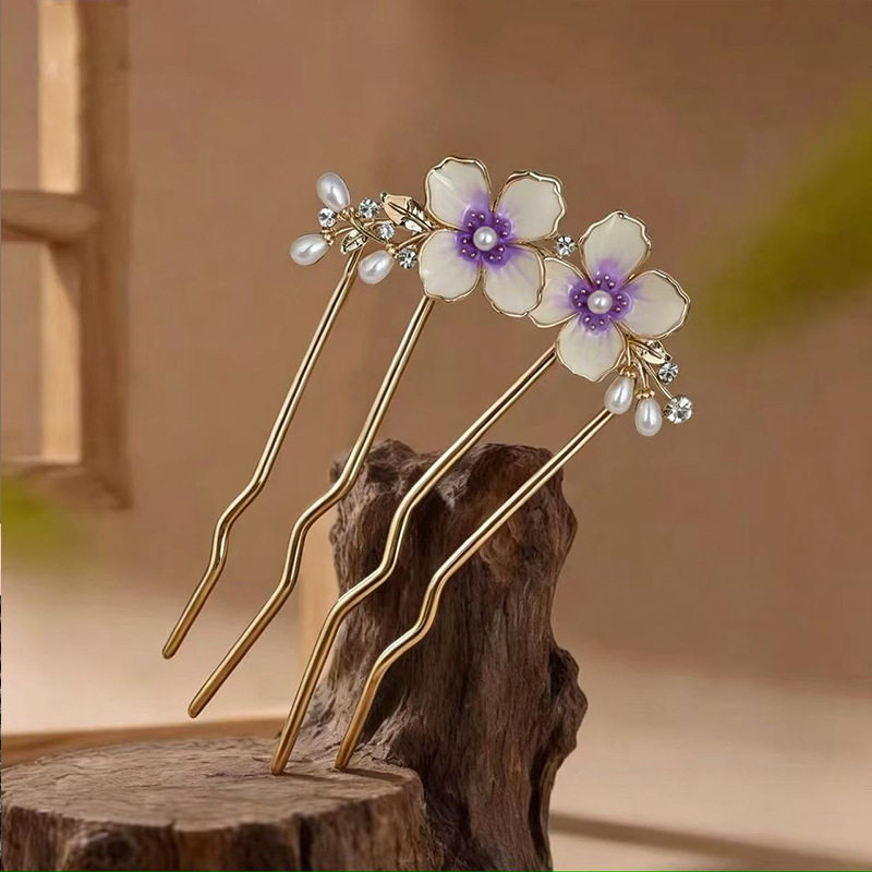 双花U型发簪插梳秀禾头饰倒插梳