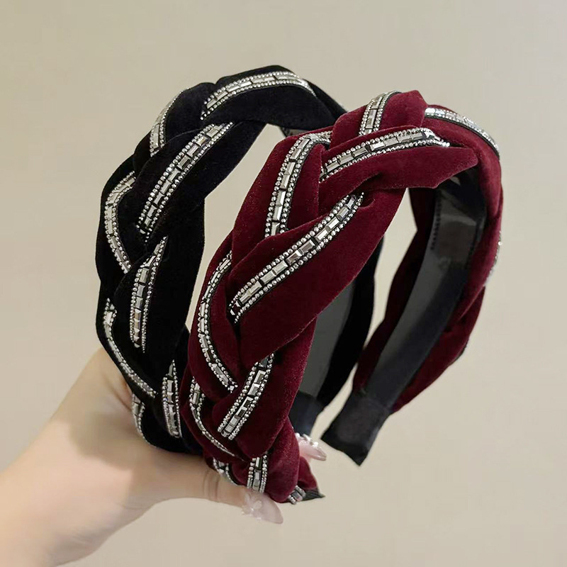 2025秋冬新款高颅顶麻花绒布发箍