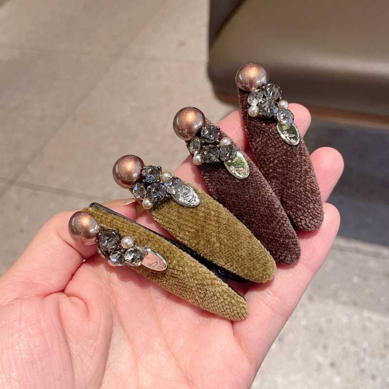 高级感重工水晶珍珠bb夹丝绒布艺