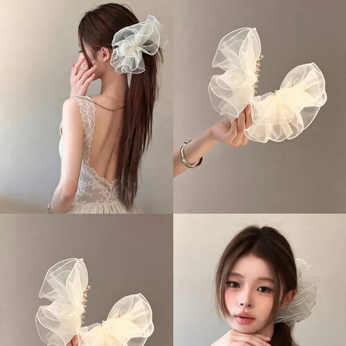 超仙泡泡网纱褶皱香蕉夹女后脑勺