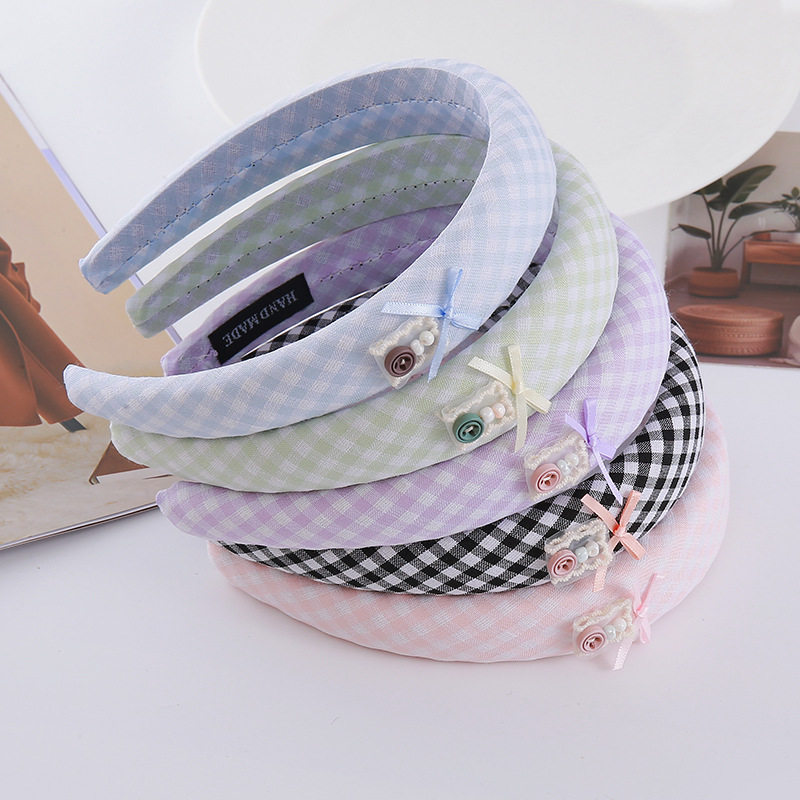 新款清新可爱宽版纽扣条纹发箍女