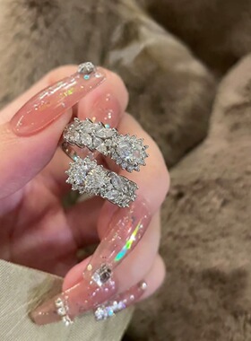 爆闪冰钻满天星满钻锆石开口戒指