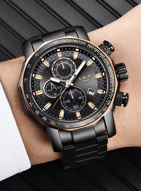 LIGE利格正品2025年多功能商务运动休闲时尚防水石英表男士手腕表