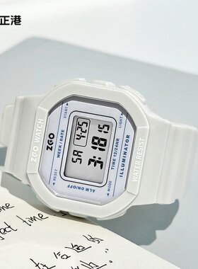 zgo正港手表女款学生初高中简约复古小方块多功能运动防水电子表