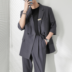 ins轻熟风纯色宽松落肩中袖西服外套男垂感西装XZ286/P145控198图片