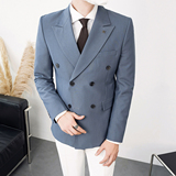 2022主推男士英伦风双排扣尖领西装多色商务西服灰XZ315-P155，男装西服套装，电商A407