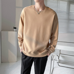 ins轻熟风男士纯色360克重磅圆领长袖T恤打底衫黑WY01-P45控68图片