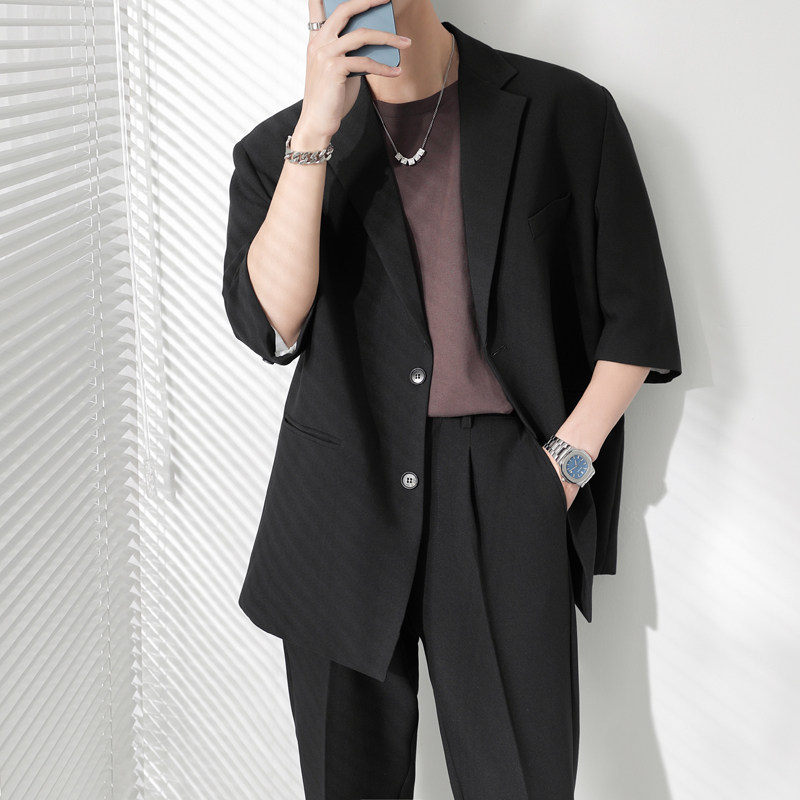 ins轻熟风纯色宽松落肩中袖西服外套男青年西装灰XZ285/P135控198,男装西服套装,电商A407