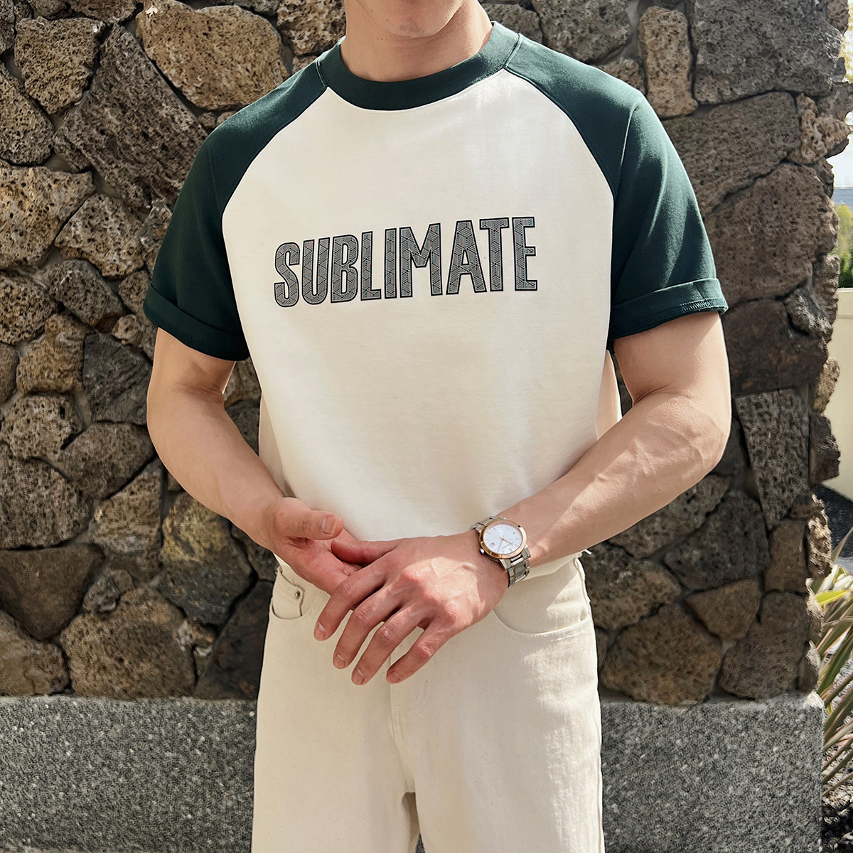 男士夏季英伦风短袖字母圆领T恤轻熟五分袖T恤衫A407-DT85-P60黑,男装T恤,电商A407