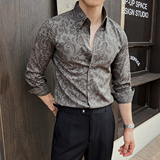 新款男士长袖痞帅花衬衫男式修身长袖翻领免烫衬衣CS116-P70-绿，男装衬衫，电商A407