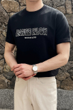 男士夏季英伦风短袖字母圆领T恤轻熟五分袖T恤衫A407-DT82-P60黑，男装T恤，电商A407