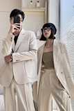 ins轻熟风新款情侣西服男女休闲微宽松垂感西装杏XZ299-P155控198，男装西服套装，电商A407