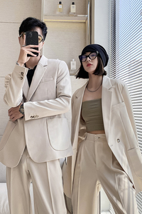 ins轻熟风新款情侣西服男女休闲微宽松垂感西装杏XZ299-P155控198图片