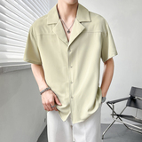 轻熟风男士夏季垂感短袖古巴领短袖衬衫绿A407-CS18-P50-控78，男装T恤，电商A407