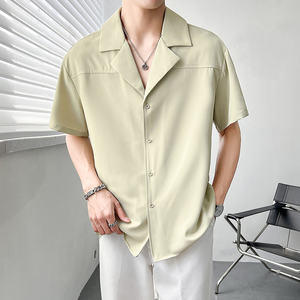 轻熟风男士夏季垂感短袖古巴领短袖衬衫绿A407-CS18-P50-控78图片