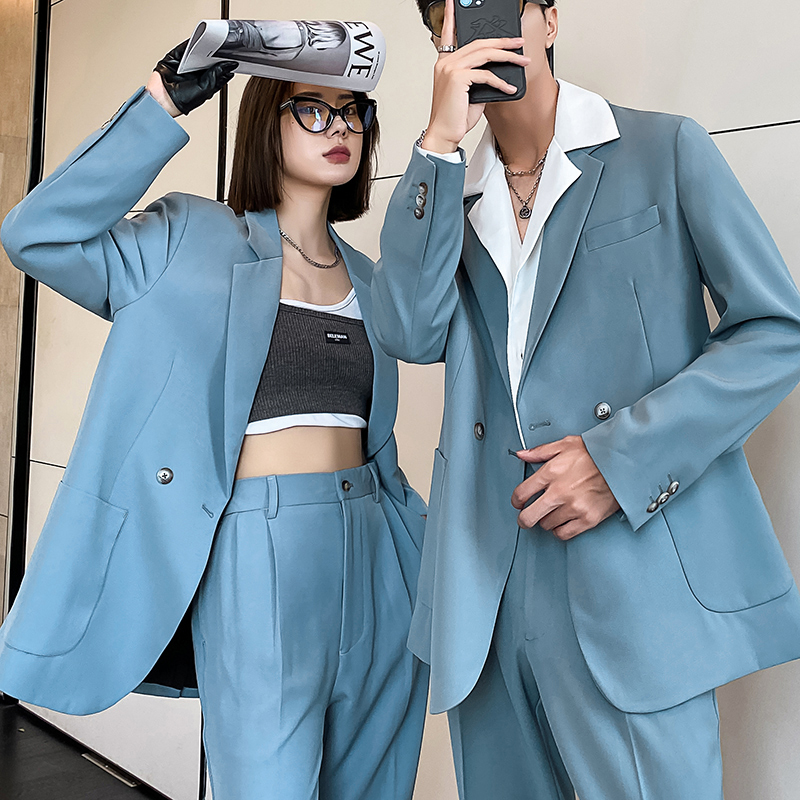 ins轻熟风新款情侣西服男女休闲微宽松垂感西装蓝XZ299-P155控198，男装西服套装，电商A407