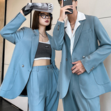 ins轻熟风新款情侣西服男女休闲微宽松垂感西装绿XZ299-P155控198，男装西服套装，电商A407