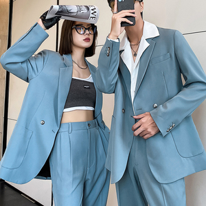 ins轻熟风新款情侣西服男女休闲微宽松垂感西装蓝XZ299-P155控198图片