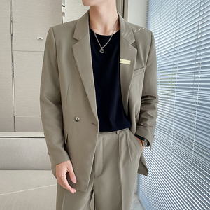ins轻熟风新款男士微宽松纯色西服上衣男西装咖XZ298-P155控198图片