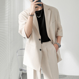 ins轻熟风纯色宽松落肩中袖西服外套男青年西装拼XZ285/P135控198，男装西服套装，电商A407
