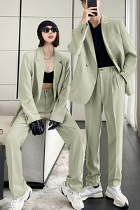 ins轻熟风新款情侣西服男女休闲微宽松垂感西装绿XZ299-P155控198图片