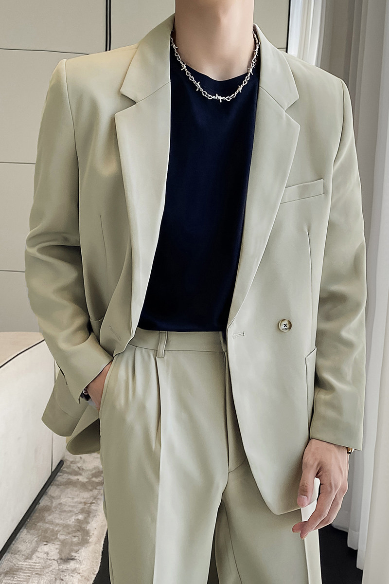 ins轻熟风新款男士微宽松纯色西服上衣男西装绿XZ299-P155控198,男装西服套装,电商A407