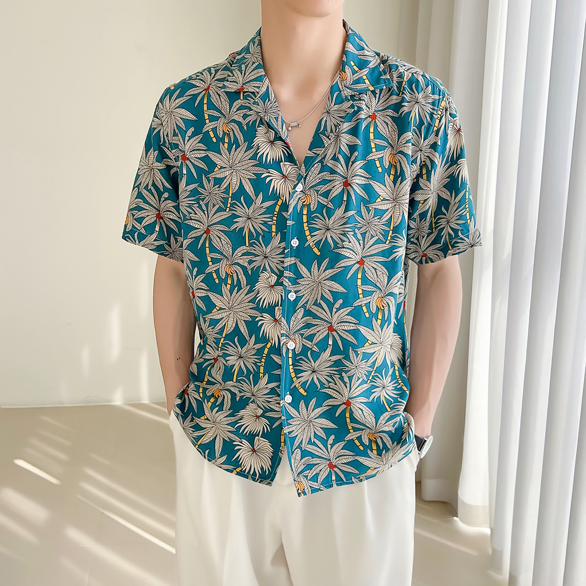 轻熟风男士夏季短袖古巴领宽松落肩男衬衫A407-CS24/P65图片