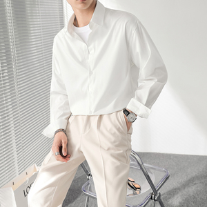 ins轻熟风男士宽松落肩纯色长袖衬衫免烫垂感衬衣白CS01-P60控88图片