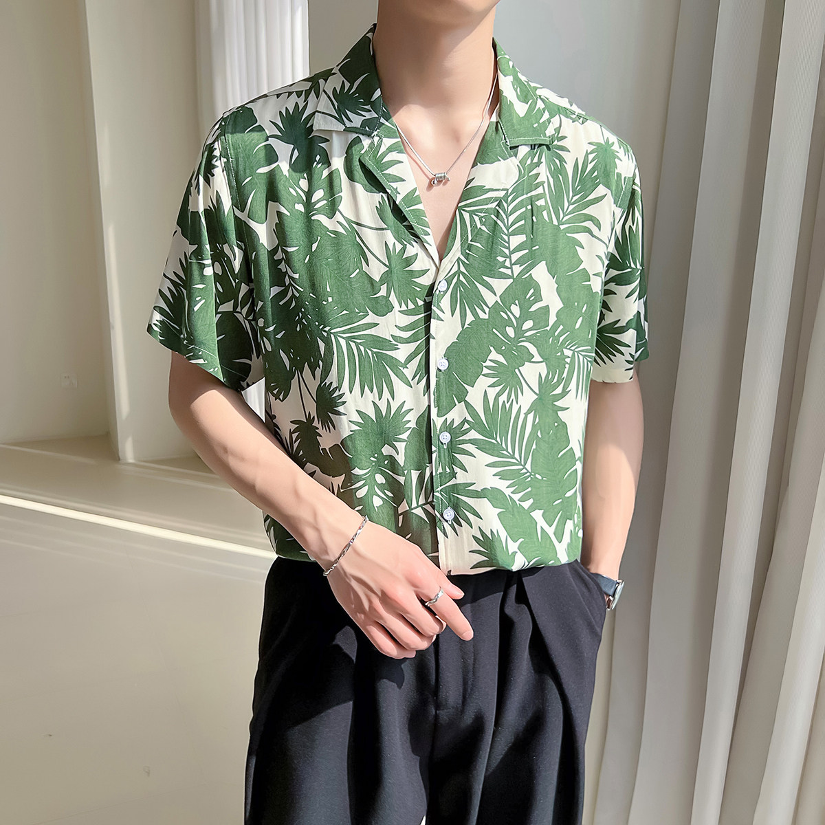 轻熟风男士夏季短袖古巴领宽松落肩男衬衫A407/CS24-P65,男装T恤,电商A407