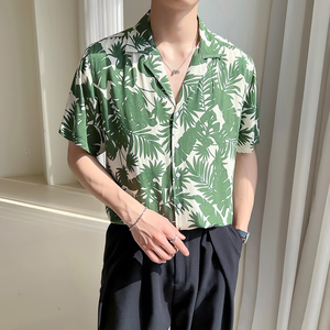 轻熟风男士夏季短袖古巴领宽松落肩男衬衫A407/CS24-P65