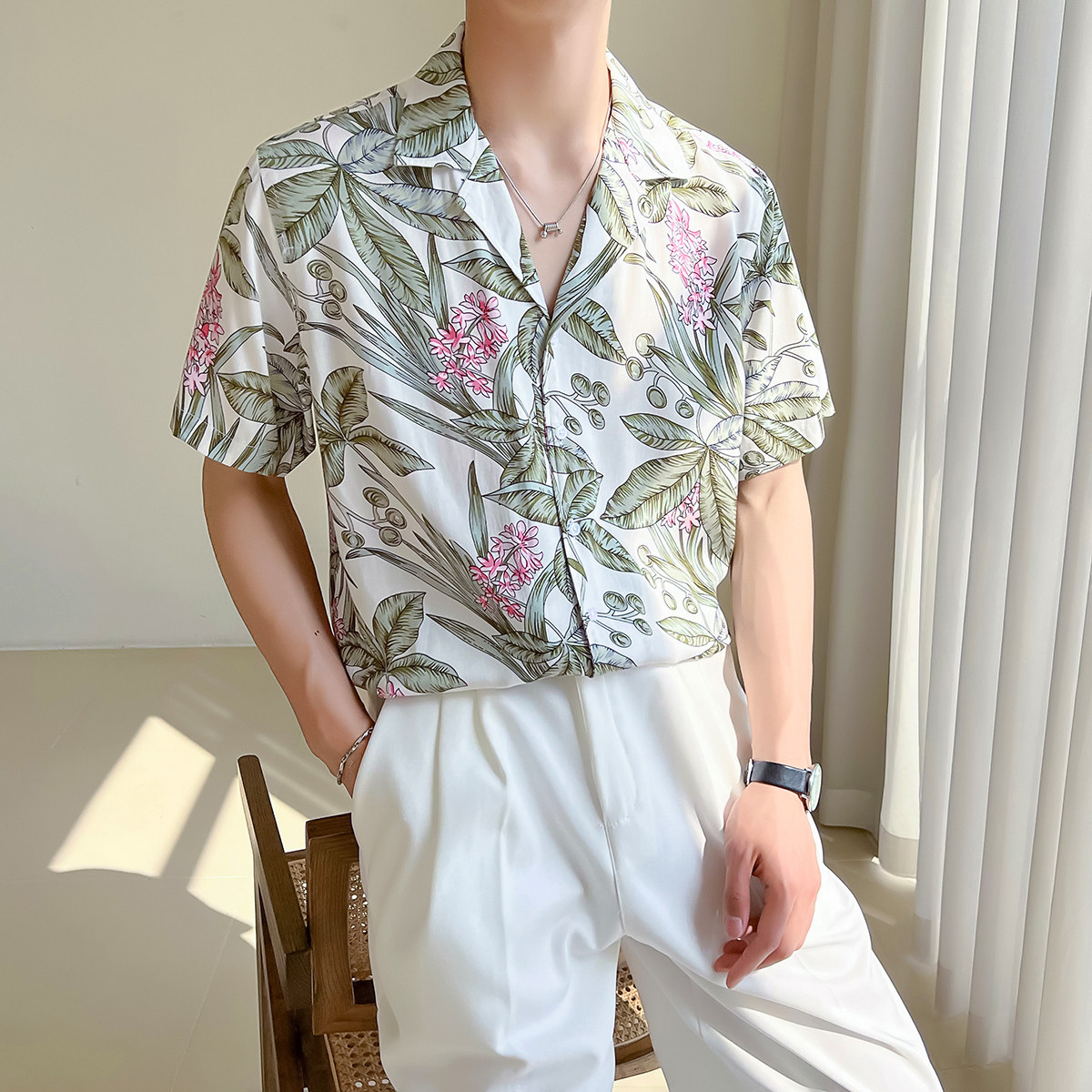 轻熟风男士夏季短袖古巴领宽松落肩男衬衫A407-CS24/P65,男装T恤,电商A407