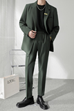 ins轻熟风秋冬新款男士垂感微宽松休闲西服外套绿XZ288-P155控198，男装西服，电商A407
