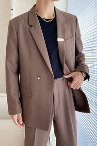ins轻熟风新款男士微宽松纯色西服上衣男西装咖XZ298-P155控198图片