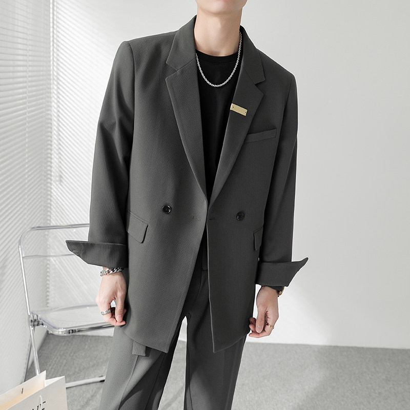 ins轻熟风秋冬新款男士垂感微宽松休闲西服外套绿XZ288-P155控198,男装西服,电商A407