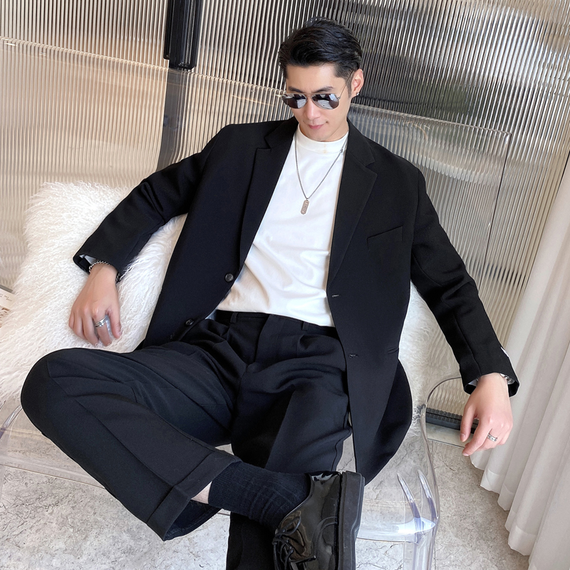 春夏新款男士网红纯色宽松西服外套男青年西装黑XZ267/P155控198，男装西服套装，电商A407
