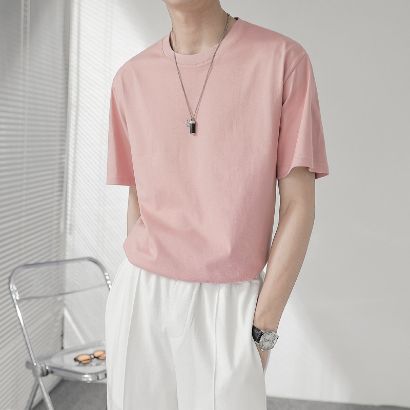 ins轻熟风高品质240克长绒棉男士圆领微宽落肩T恤DT407-P25-控58,男装T恤,电商A407