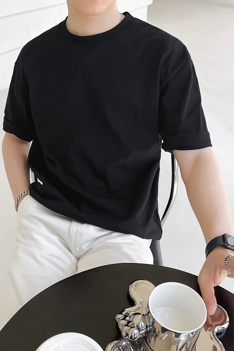 ins轻熟风高品质260克男士三防T圆领微宽落肩T恤黑A407-DT66-P25,男装T恤,电商A407