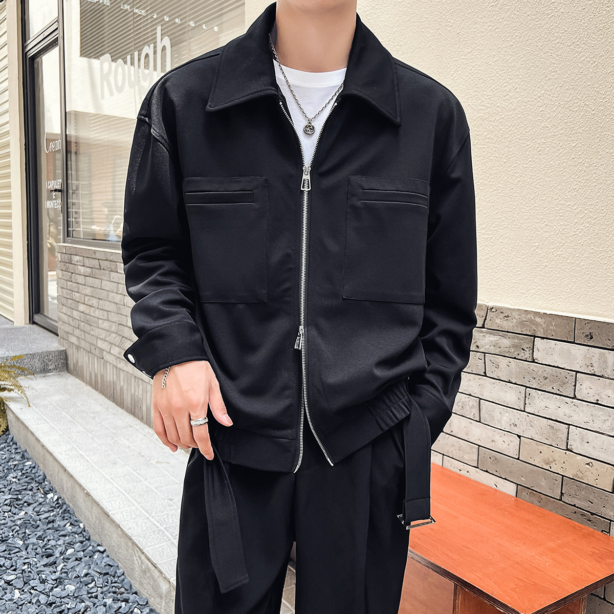 2025秋冬新款轻熟风男士棋盘格夹克外套咖A407-JK03-P115控148,男装夹克,电商A407
