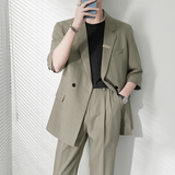 ins轻熟风纯色宽松落肩中袖西服外套男垂感西装咖XZ286/P145控198，男装西服套装，电商A407