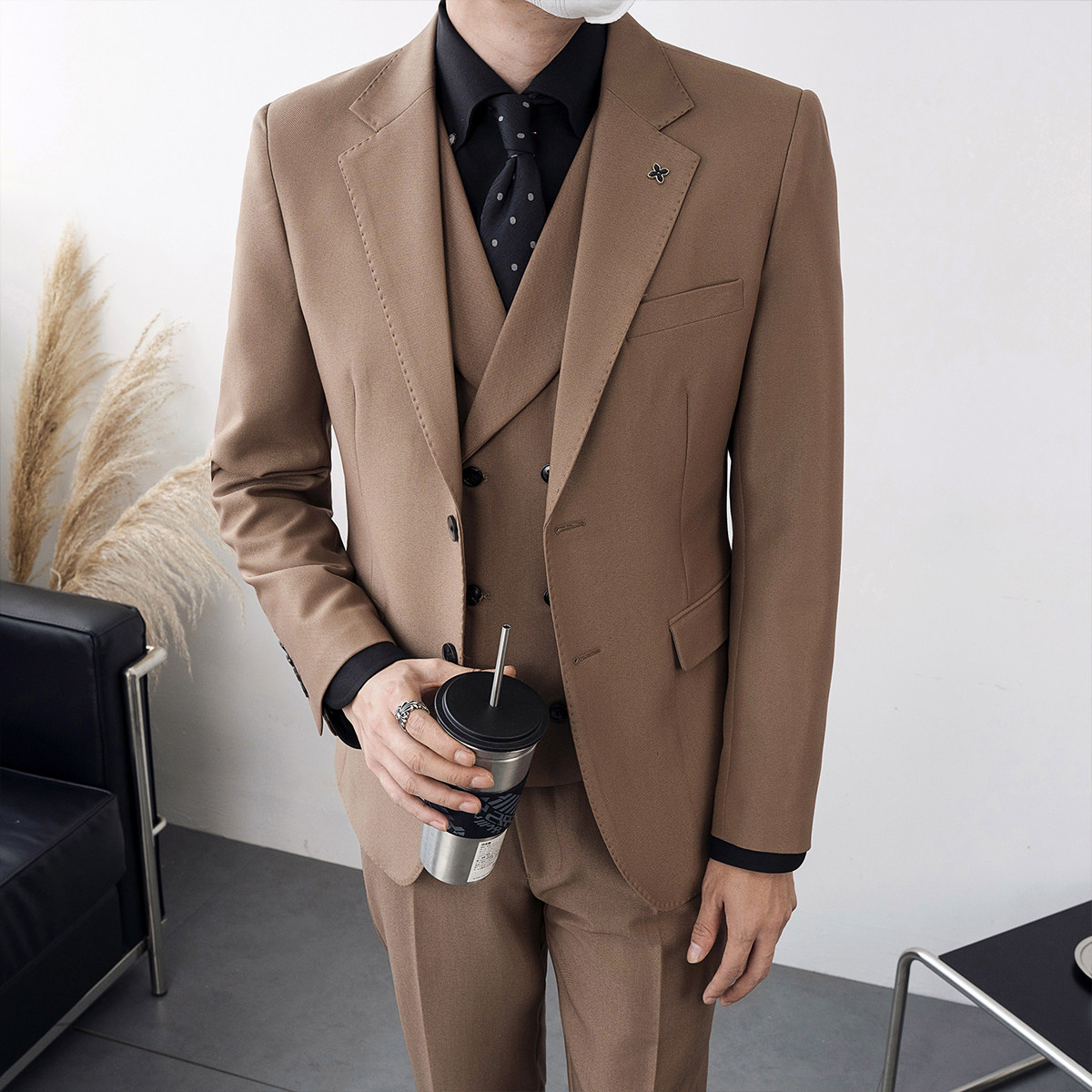主推男士英伦风西服西装单排双扣平驳领黑A407-XZ300-P145,男装西服套装,电商A407