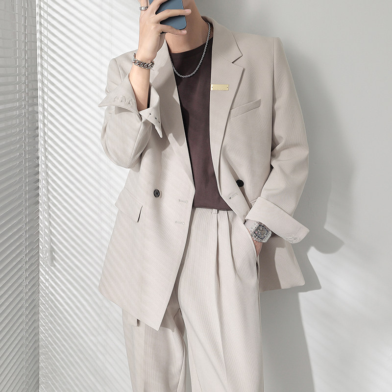 ins轻熟风秋冬新款男士垂感微宽松休闲西服外套绿XZ288-P155控198,男装西服,电商A407