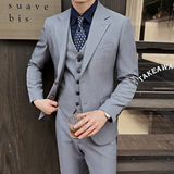新款男士单排扣西服新郎伴郎服男式修身韩版休闲西装XZ360-P155黑，男装西服套装，电商A407