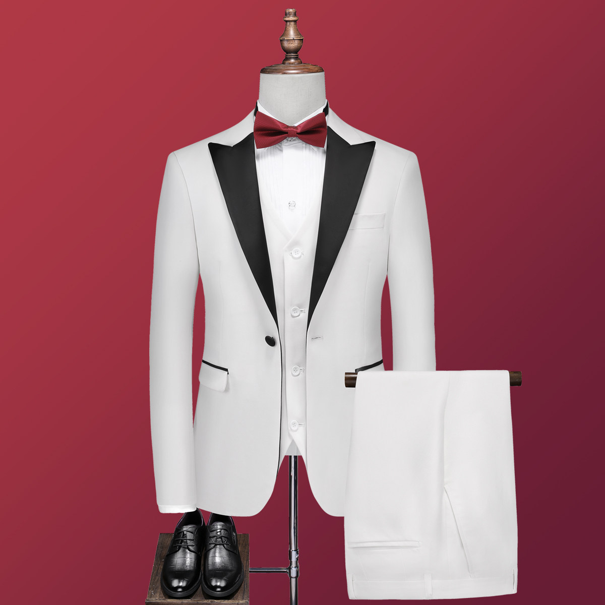 男士结婚礼服新郎伴郎西装三件套白色青果领枪驳领合集A407/P280,男装西服套装,电商A407